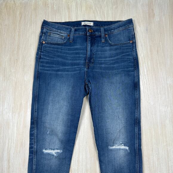 Madewell 9” High Rise Skinny Distressed Blue Denim Raw Hem Casual Jeans 32 - Picture 2 of 15